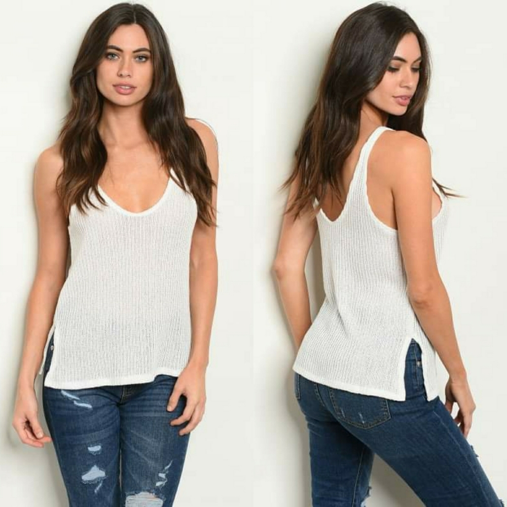 Good Vibes Knit Tank (White)